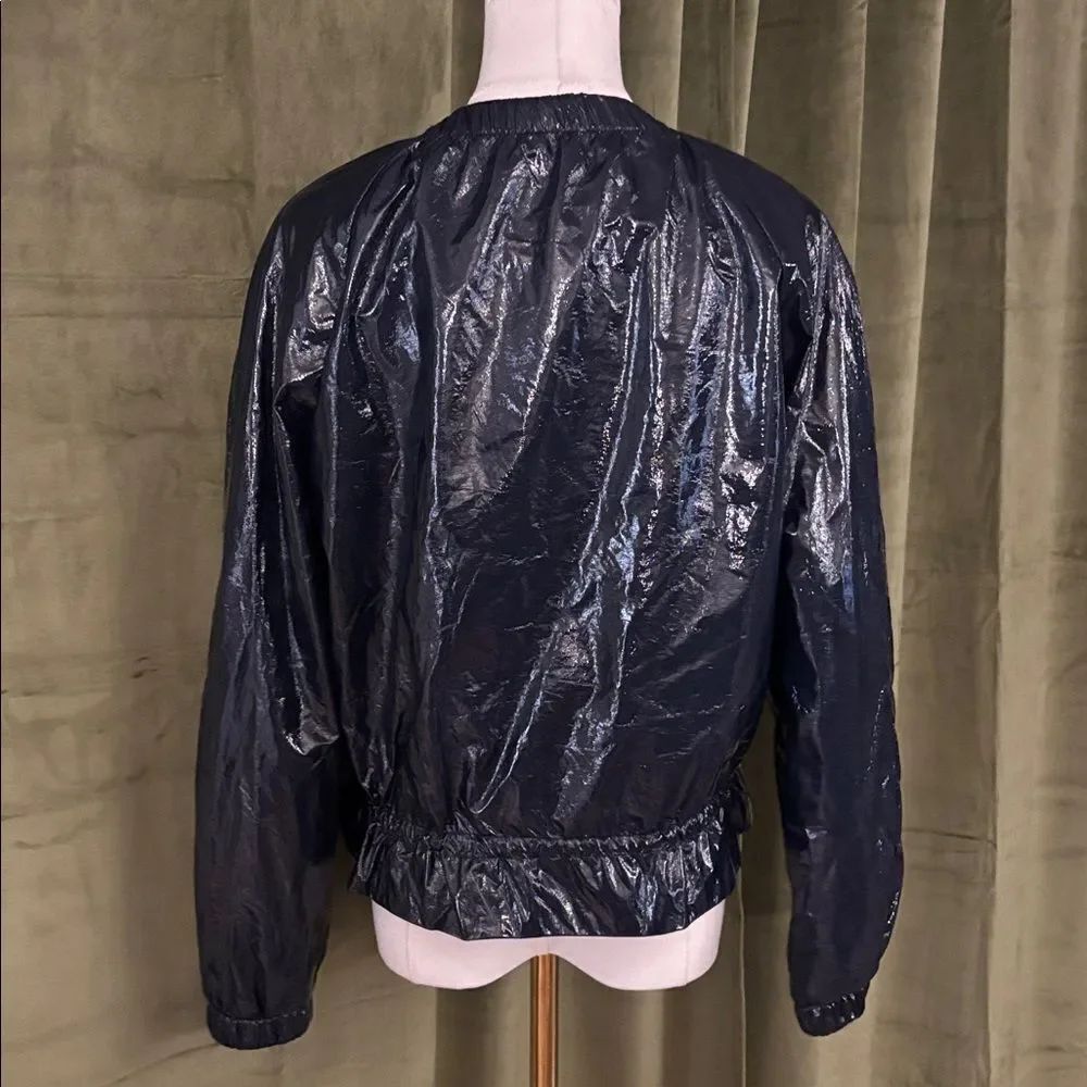 DKNY Shiny faux patent leather lightweight Navy Bomber Jacket, S - Picture 9 of 11